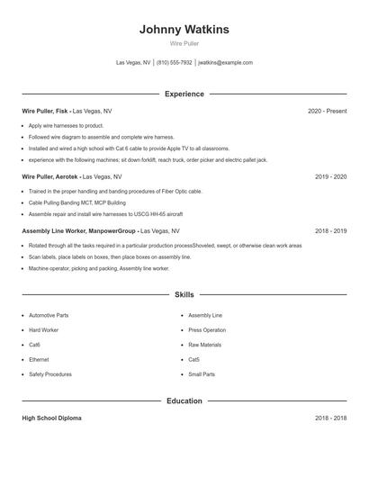 Wire Puller Resume