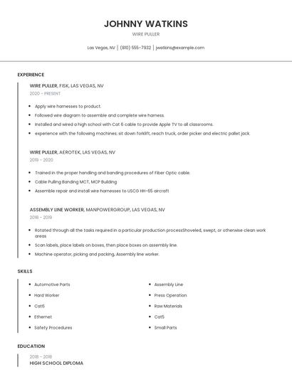 Wire Puller Resume