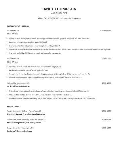 Wire Welder Resume