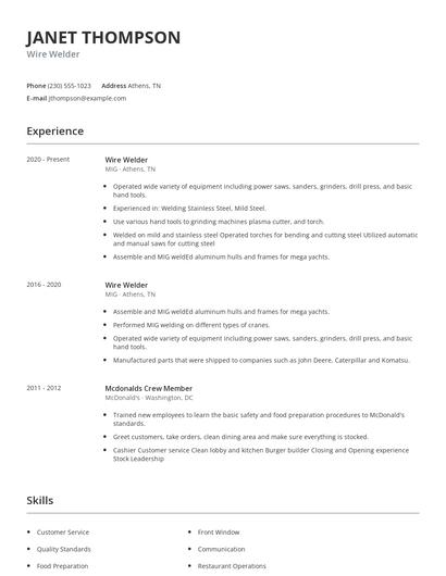 Wire Welder Resume
