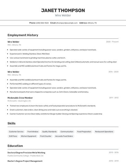 Wire Welder Resume