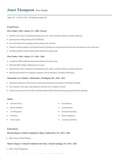 Wire Welder Resume