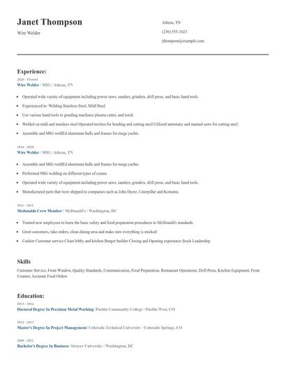 Wire Welder Resume