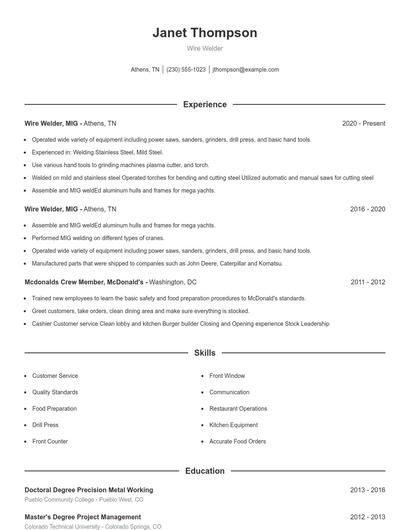 Wire Welder Resume