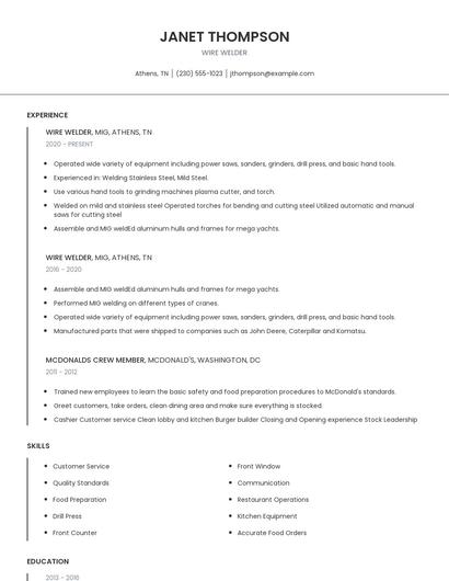 Wire Welder Resume