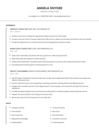 Wireless Consultant Resume