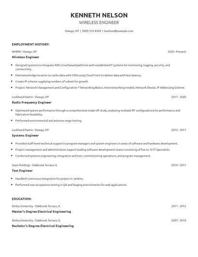 Wireless Engineer Resume