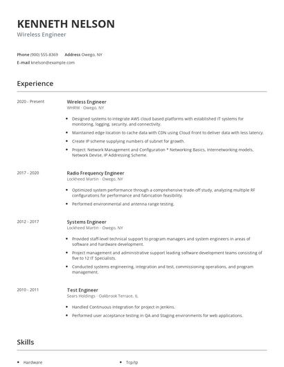 Wireless Engineer Resume