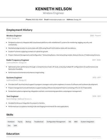 Wireless Engineer Resume