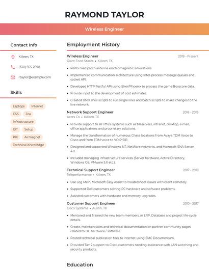 Wireless Engineer Resume