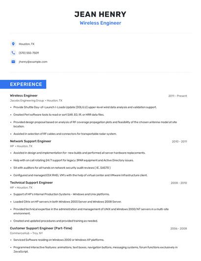 Wireless Engineer Resume