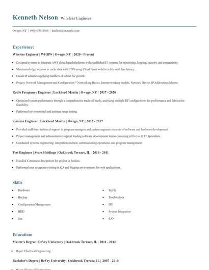Wireless Engineer Resume
