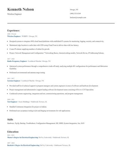 Wireless Engineer Resume