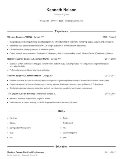 Wireless Engineer Resume