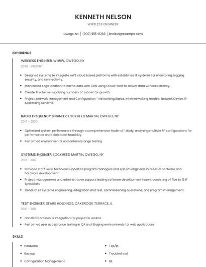 Wireless Engineer Resume