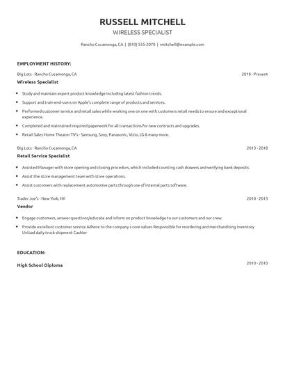 Wireless Specialist Resume