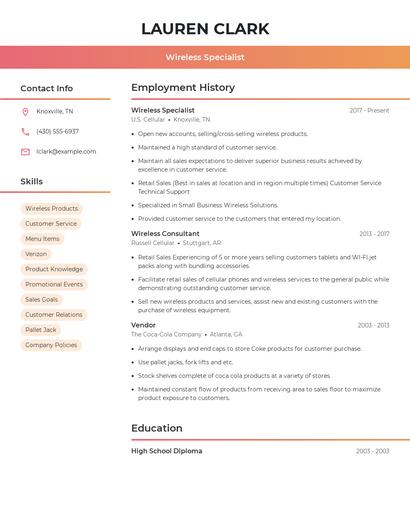 Wireless Specialist Resume