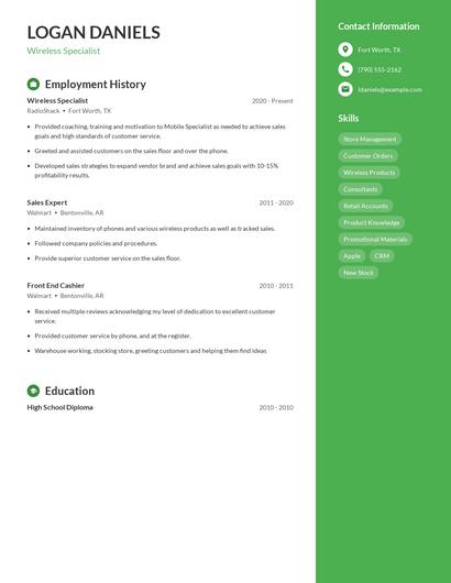 Wireless Specialist Resume