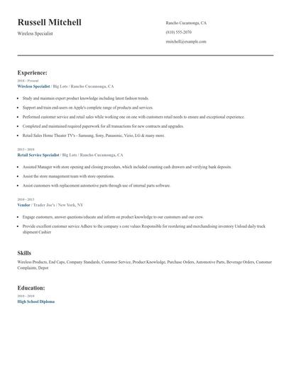Wireless Specialist Resume