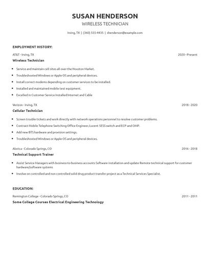 Wireless Technician Resume