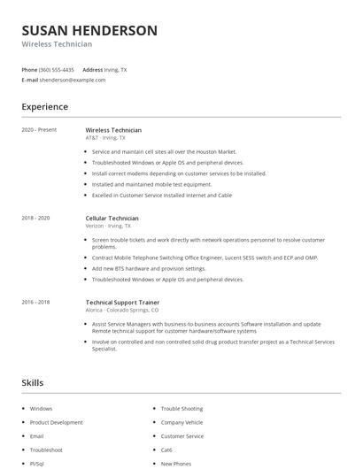Wireless Technician Resume