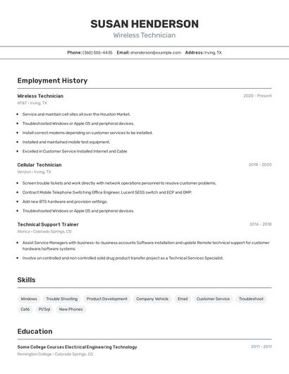 Wireless Technician Resume