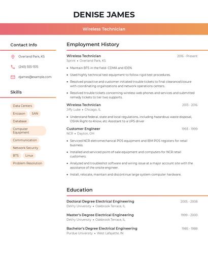 Wireless Technician Resume