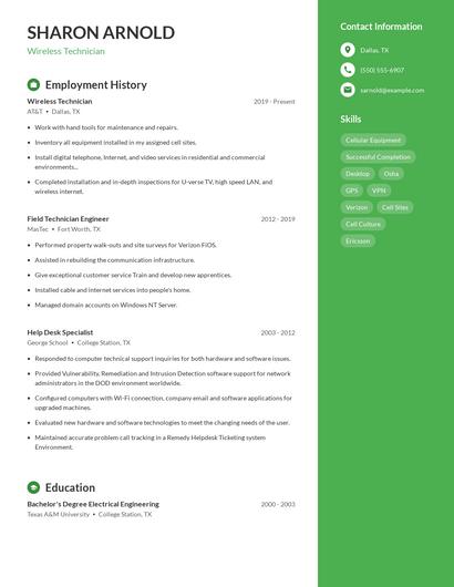 Wireless Technician Resume