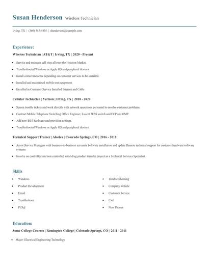 Wireless Technician Resume