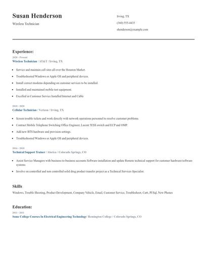Wireless Technician Resume