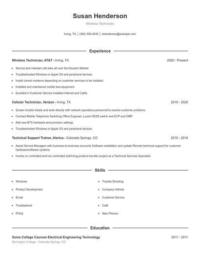 Wireless Technician Resume