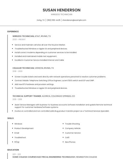 Wireless Technician Resume