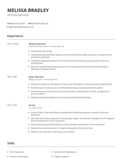 Wireline Operator Resume
