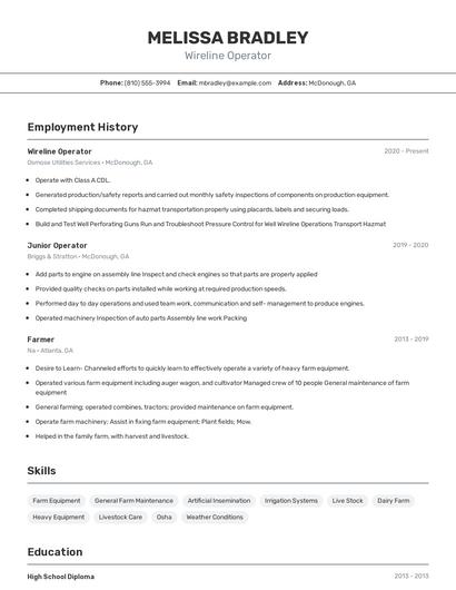 Wireline Operator Resume