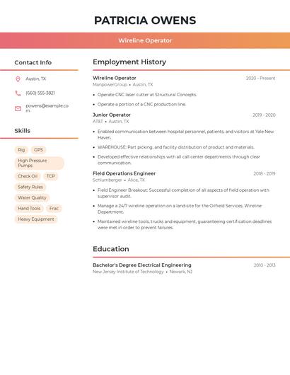 Wireline Operator Resume