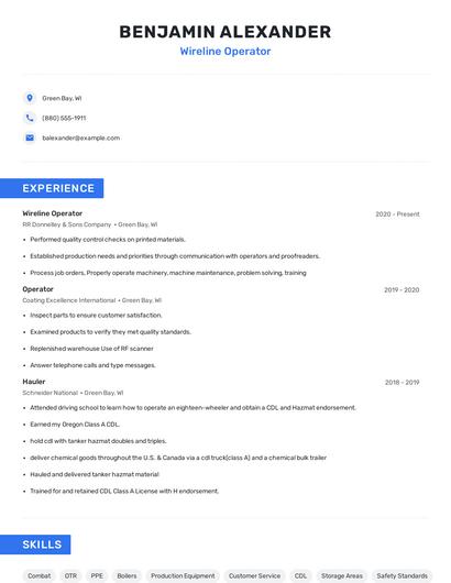 Wireline Operator Resume