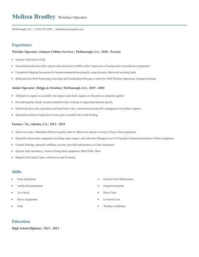 Wireline Operator Resume