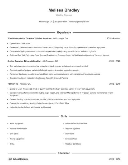 Wireline Operator Resume