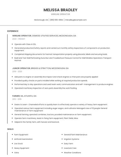 Wireline Operator Resume