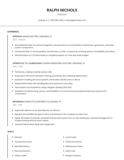 Wireman Resume