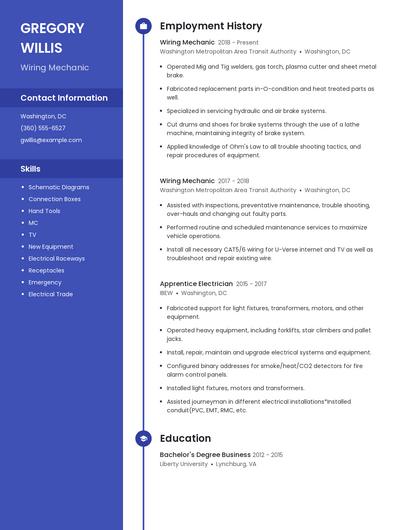 Wiring Mechanic Resume