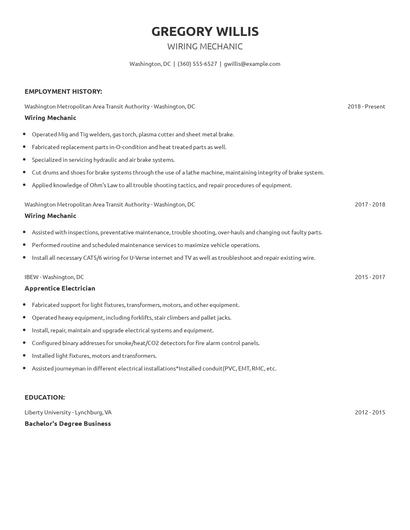Wiring Mechanic Resume