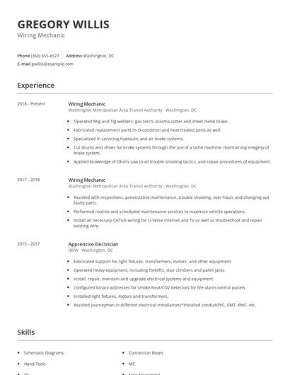 Wiring Mechanic Resume
