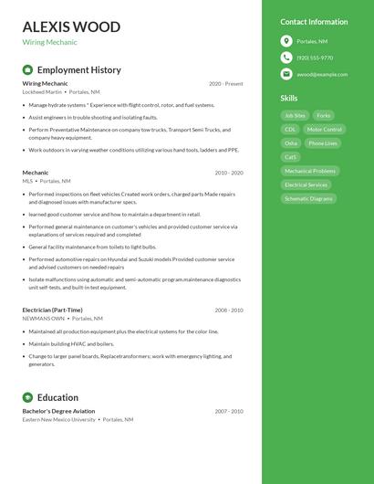 Wiring Mechanic Resume