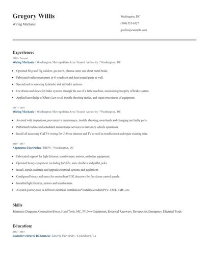 Wiring Mechanic Resume