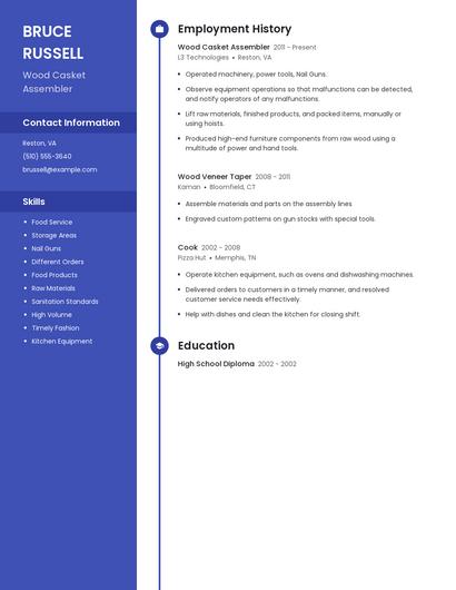 Wood Casket Assembler Resume