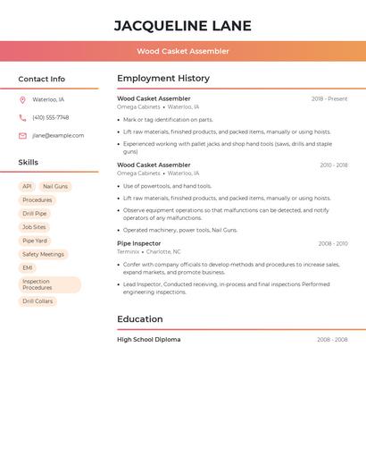 Wood Casket Assembler Resume