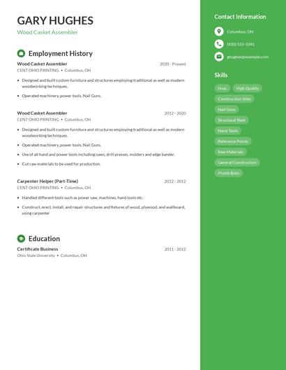 Wood Casket Assembler Resume
