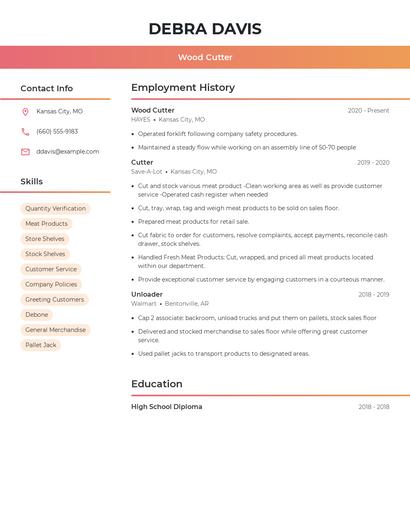 Wood Cutter Resume