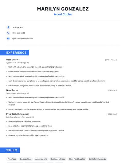 Wood Cutter Resume
